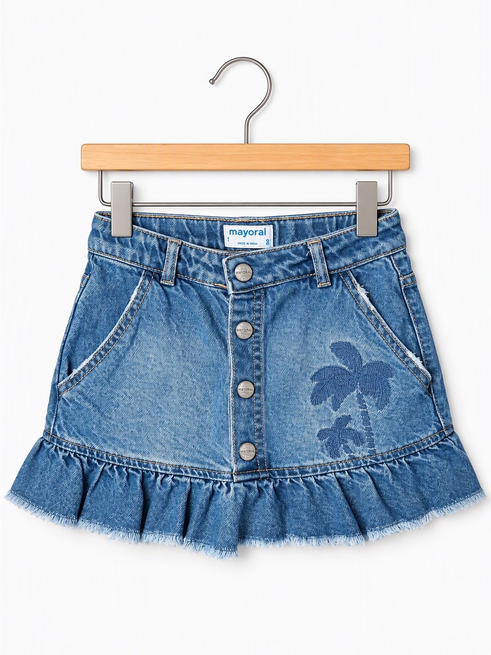 Mayoral Kids Tropical Palm Tree Ruffle Denim Mini Skirt Coastal Reserve Boho 5Y